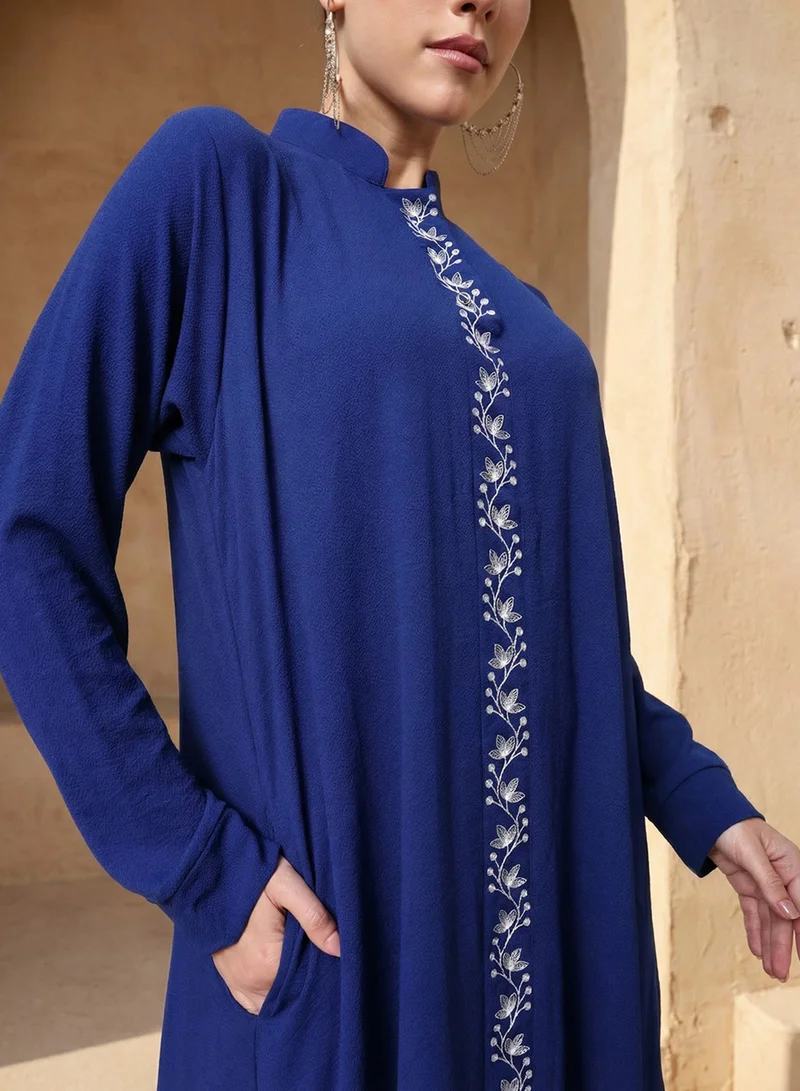 ISHIN  Royal Blue thread embroidered Abaya with Hijab  | Best Price UAE